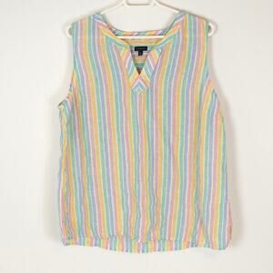 Talbots Linen Trapunto Shell Tank Women's XL Plus Stripe‎ Rainbow Colorful Top